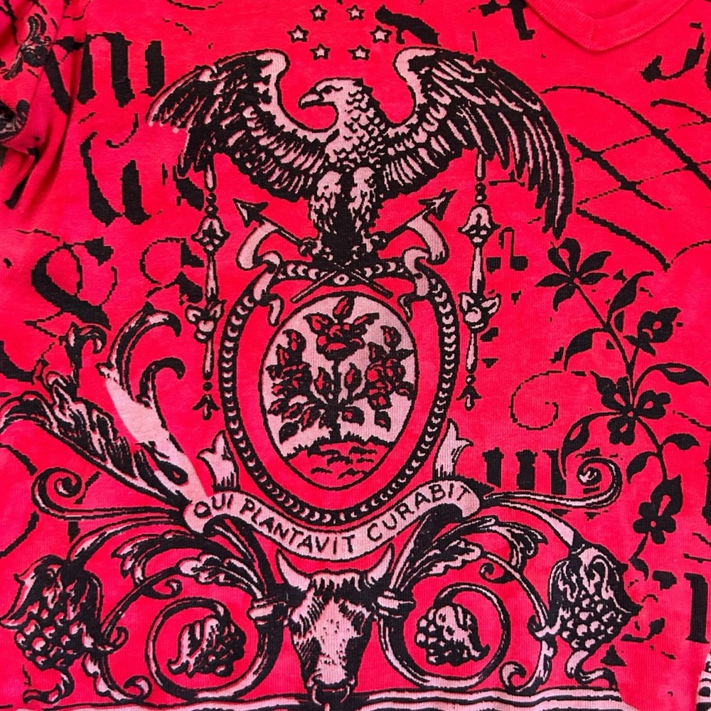 SALE VTG Glima Red Crest Graphic Top 3/4 Sleeve VNeck 100% Cotton Made in USA XL - Picture 7 of 9